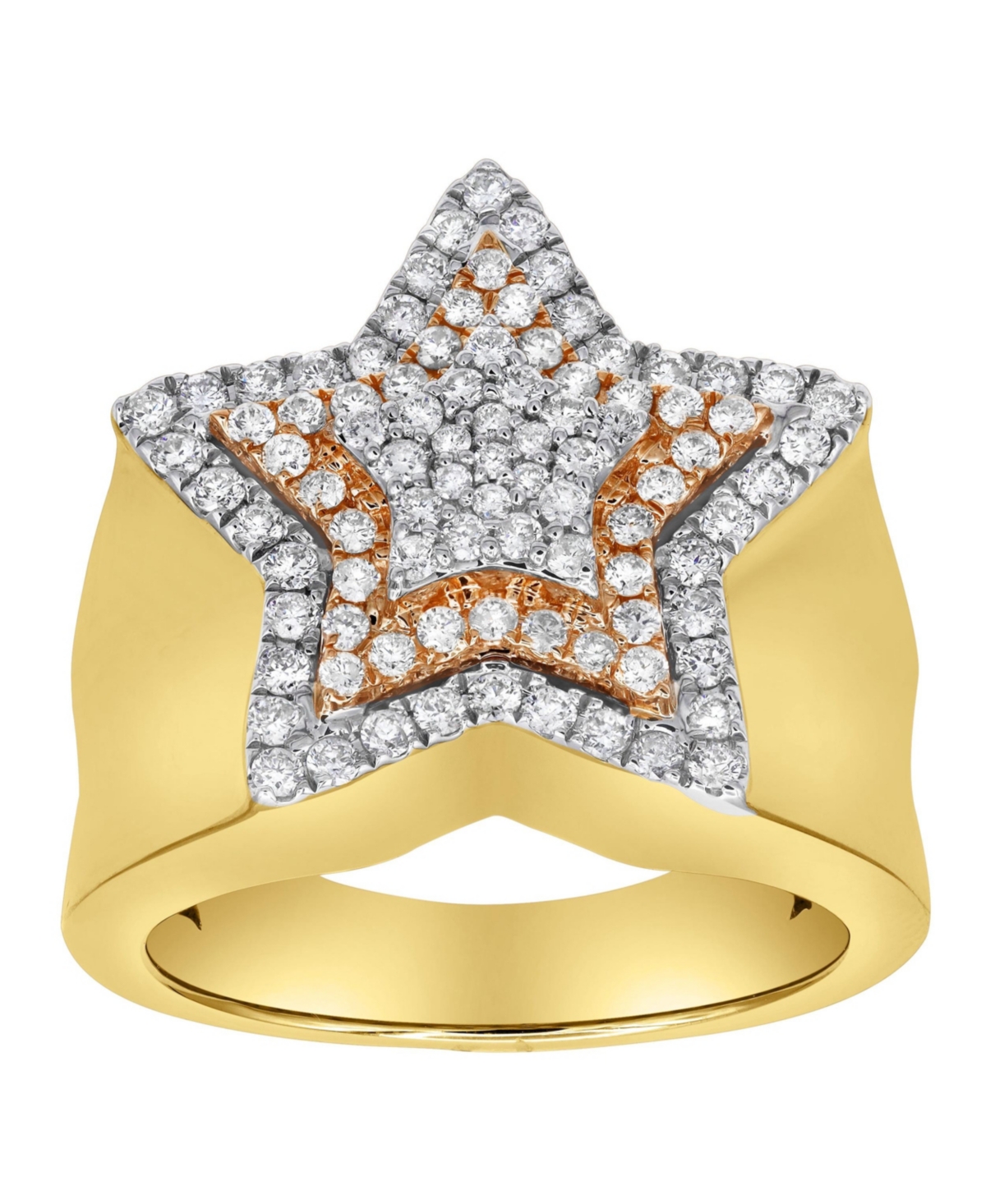 SuperStar Natural Certified Diamond 1 cttw Round Cut 14k Rose Gold Statement Ring for Men - Yellow