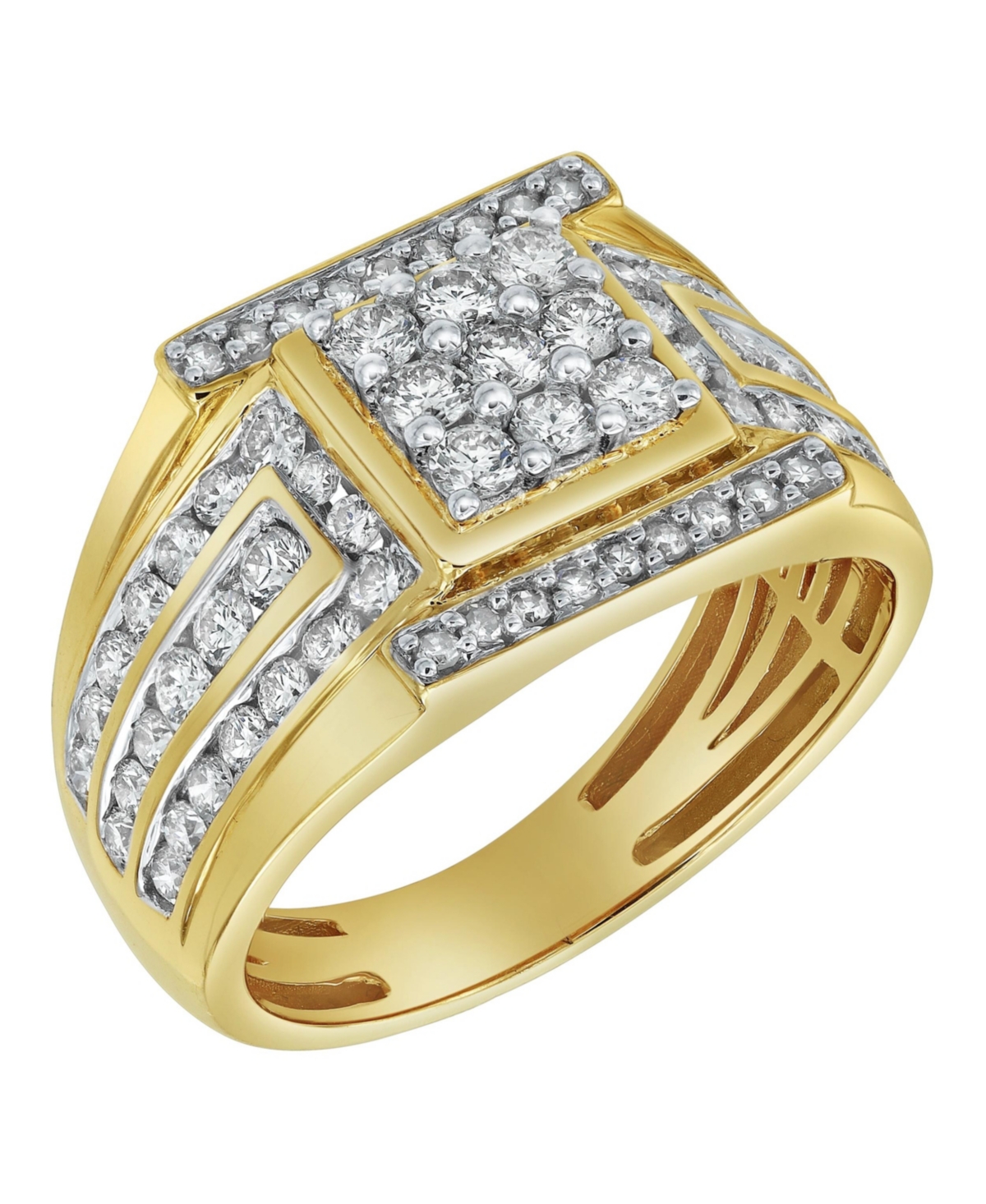 Iced Hammer Natural Certified Diamond 1.55 cttw Round Cut 14k Yellow Gold Statement Ring for Men - Yellow