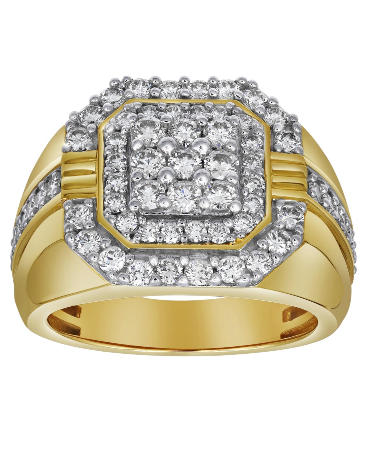 Golden Gloves Natural Certified Diamond 1.75 cttw Round Cut 14k Yellow Gold Statement Ring for Men - Yellow