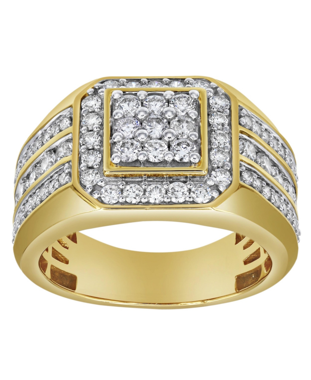 Hexonic Deluxe Natural Certified Diamond 1.74 cttw Round Cut 14k Yellow Gold Statement Ring for Men - Yellow