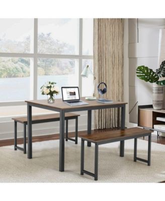 3 Pieces Dining Table Set with 2 Benches for Dining Room Kitchen Bar