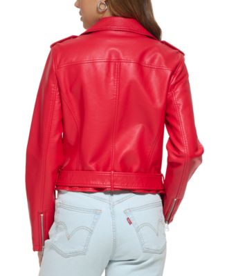 Levi's Women's Faux-Leather Belted Hem Moto Jacket - Macy's