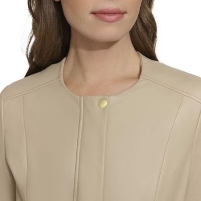 Women's Collarless Leather Jacket