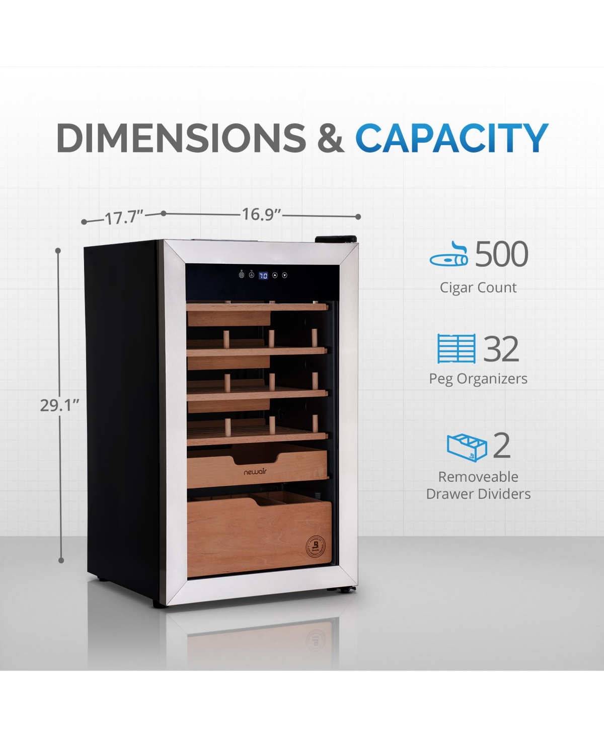 Newair x Boveda 500 Count Electric Humidor, Spanish Cedar Shelves with Temperature Control, Cigar Humidor Box with Built-In Boveda Humidity Control in