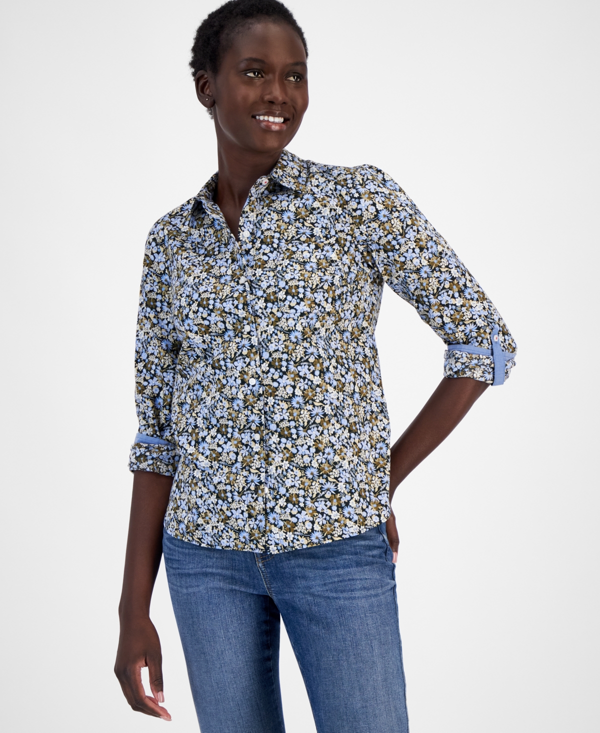 Nautica Jeans Women's Brighton Ditsy Cotton Floral-Print Shirt