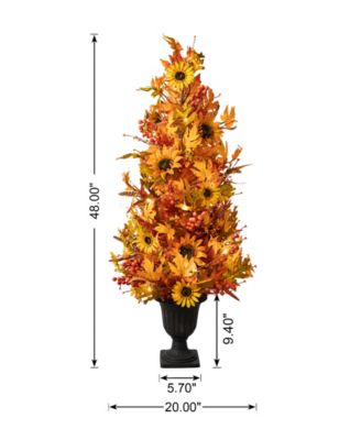 48"H Fall Lighted Maple Leaf and Sunflower Urn Porch Tree with Timer