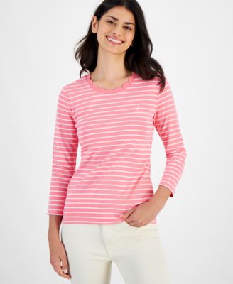 Nautica Jeans - Women's Cotton Striped 3/4-Sleeve Top