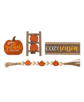 10.75"L Set of 4 Fall Wooden Word Signs Tiered Tray Table D&eacute;cor