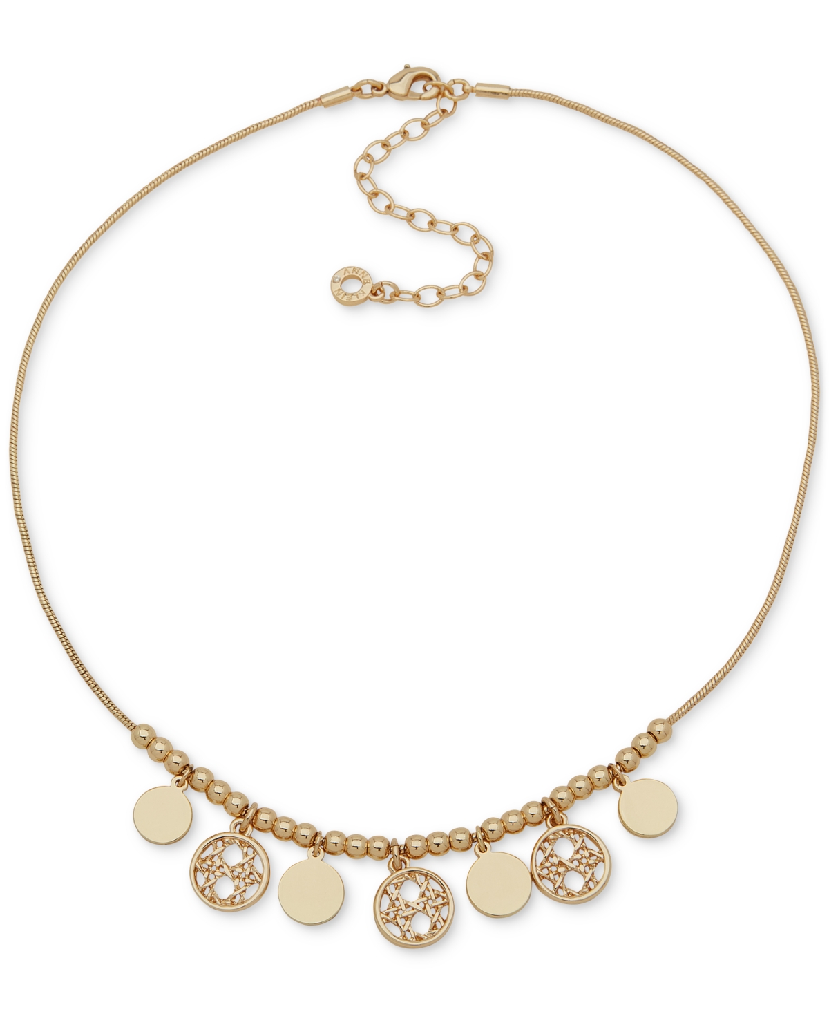 Gold-Tone Lattice Disc Beaded Statement Necklace, 16" + 3" extender - Gold