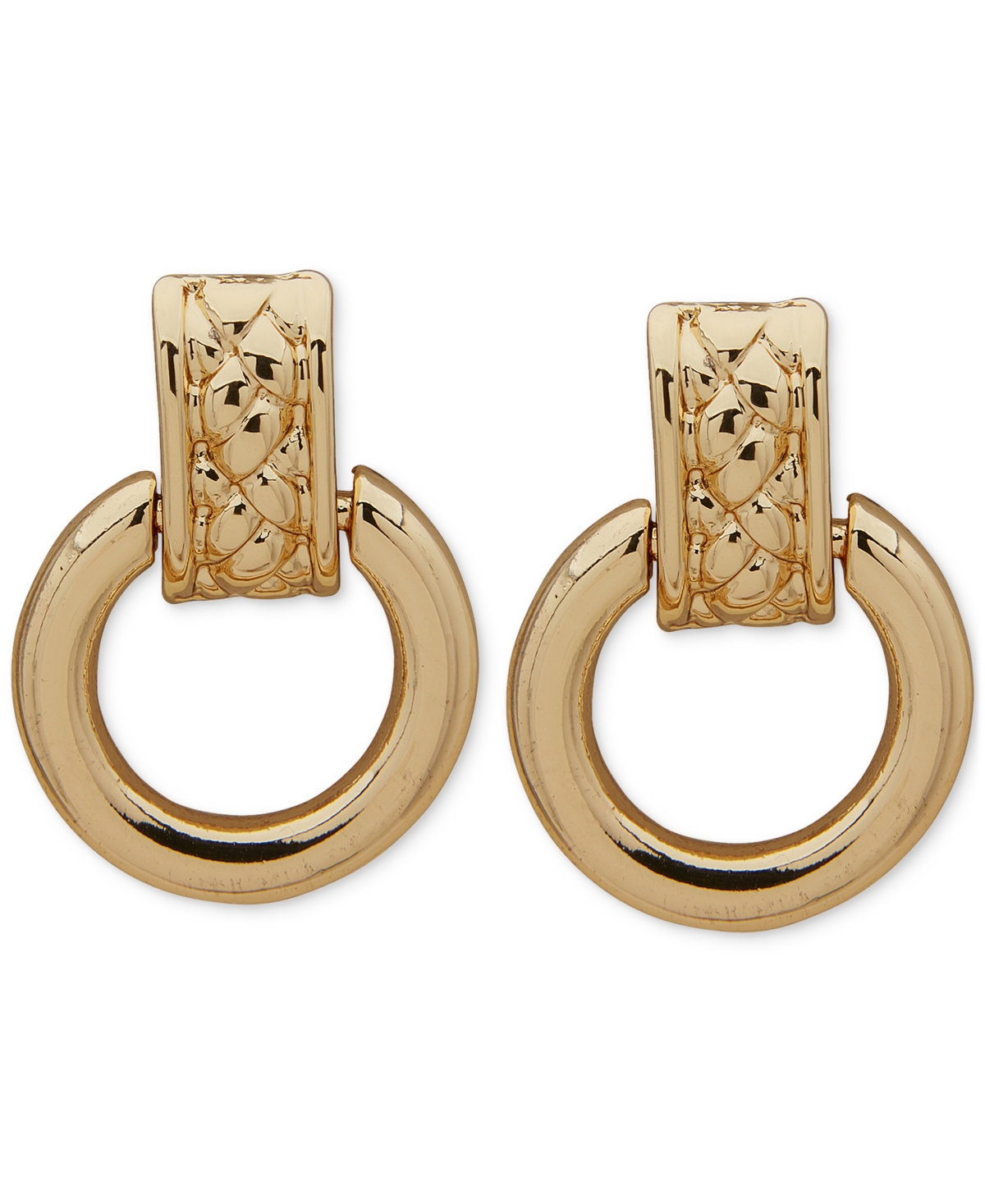 Gold-Tone Textured Doorknocker Drop Earrings - Gold