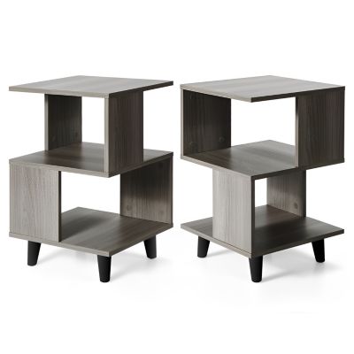 2 Pieces Wooden Modern Nightstand Set with Solid Wood Legs for Living Room