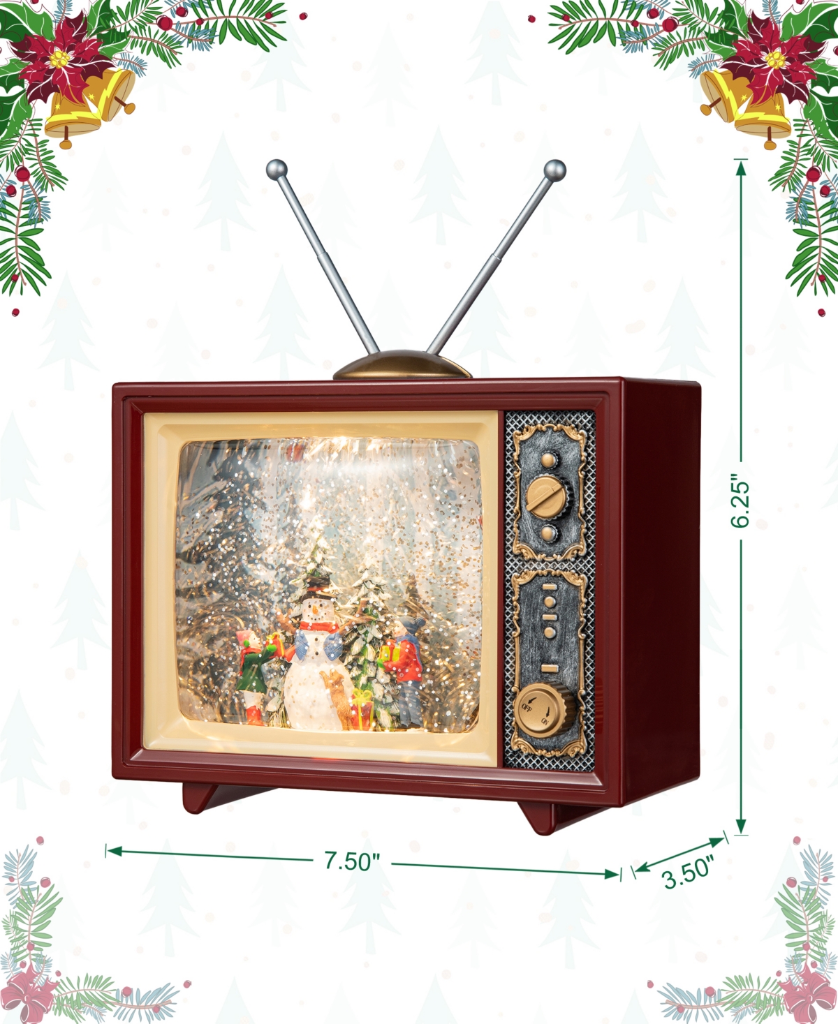 Glitzhome 7.5"l Lighted Tv With Snowman Waterglobe In Multi