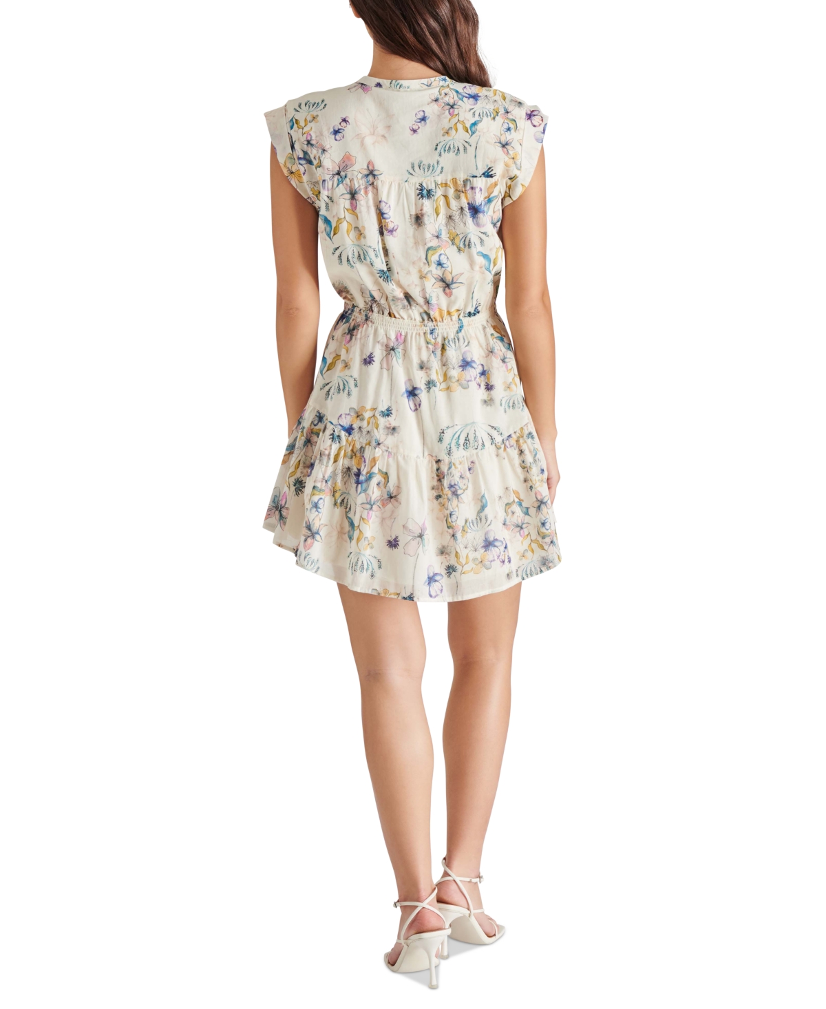 Shop Steve Madden Women's Faith Floral-print Elastic-waist Tiered Dress In Cream