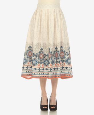Women's Border Prints Pleated Midi Skirt