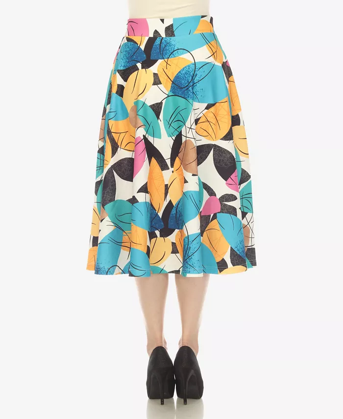 Women's Leaf Print Vintage Flared Midi Skirt - thumbnail 3