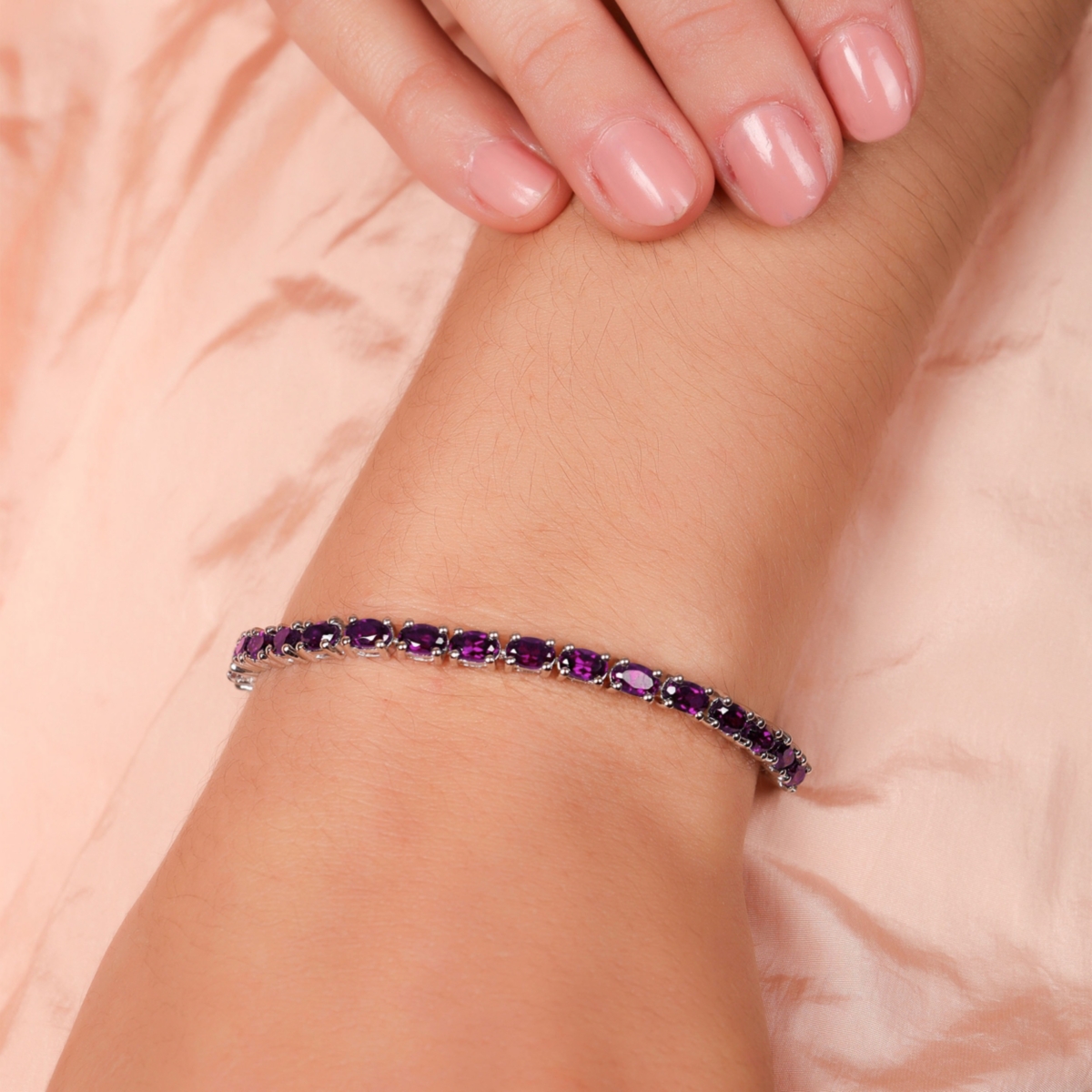 Bling Jewelry Simple StrandAmethyst Tennis Bracelet For Women Sterling Silver Inch - Purple