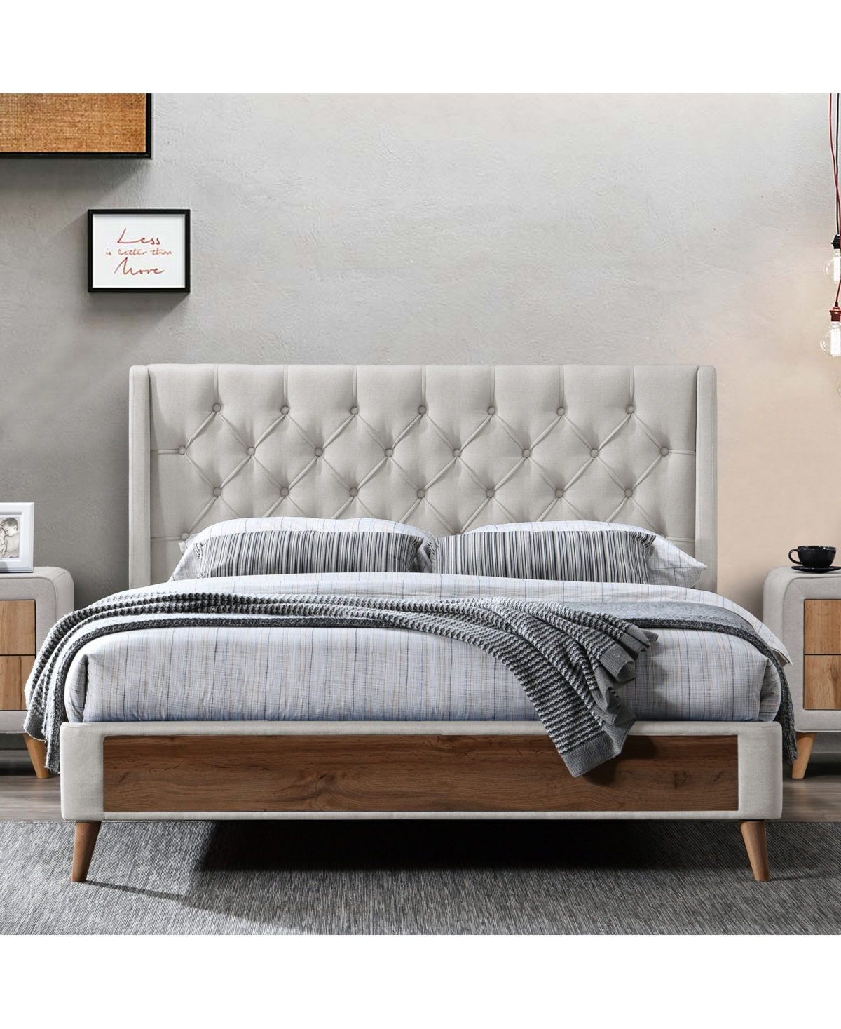 Glamour Home 46.5" Arty Polyester, Rubberwood Twin Bed In Beige