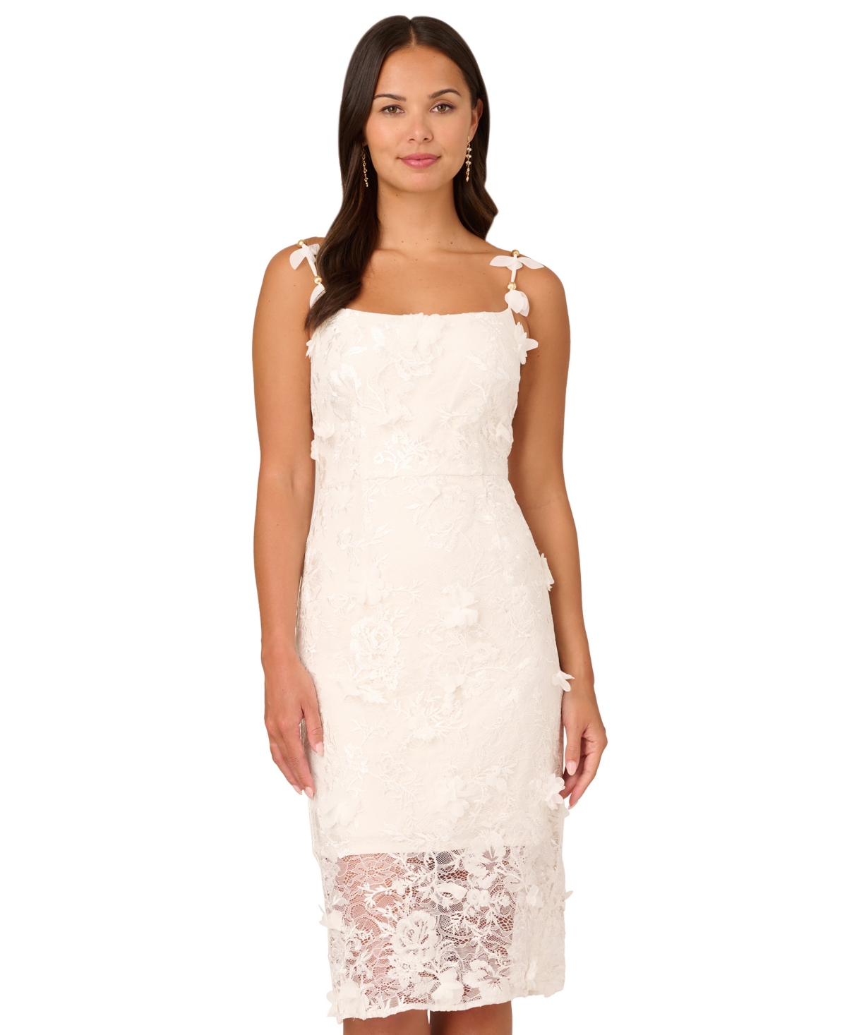 Adrianna Papell Women s Embellished Strap Lace Sheath Dress Ivory Smart Closet