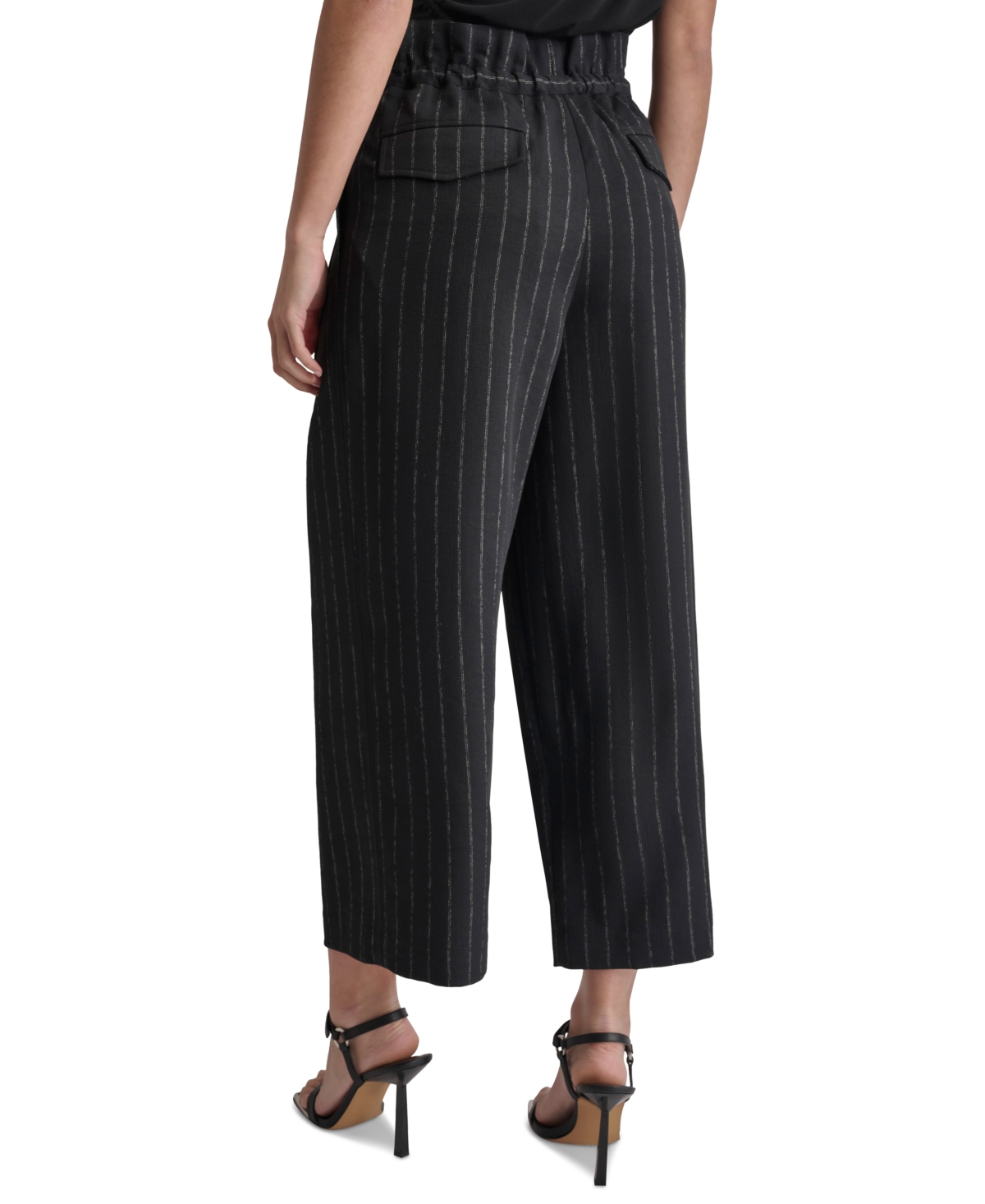 Dkny Women's Pinstripe Mid Rise Paperbag-Waist Cropped Pants -parchm