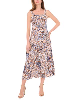 Lace Panel Smocked-back Midi Dress (Mulled Red)