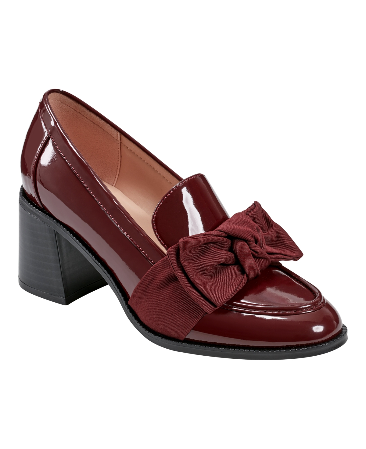 Women's Korrar Stacked High Heel Bow Loafers - Dark Red Patent