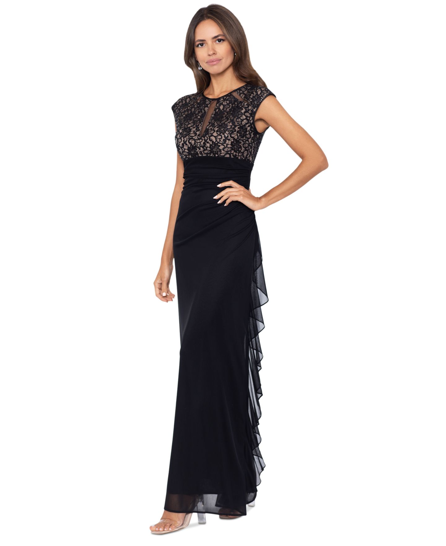 Женское платье B&A By Betsy and Adam Betsy & Adam Women'sCut-Out Lace Combo Gown, цвет: Чёрный / Телесный — фото 3