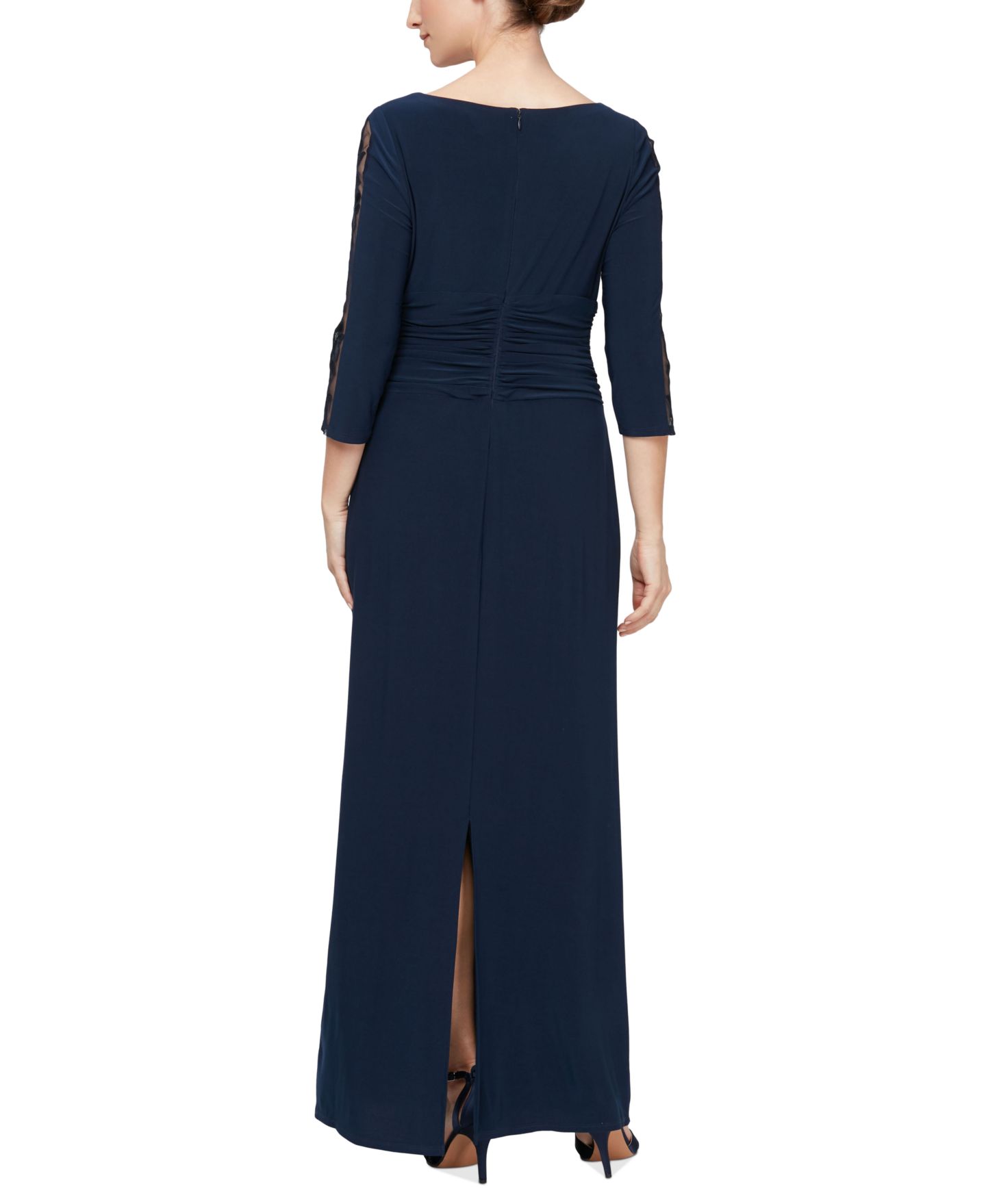 Женские платья SL Fashions Petite Embroidered Ruched Gown, цвет: Тёмно-синий — фото 2