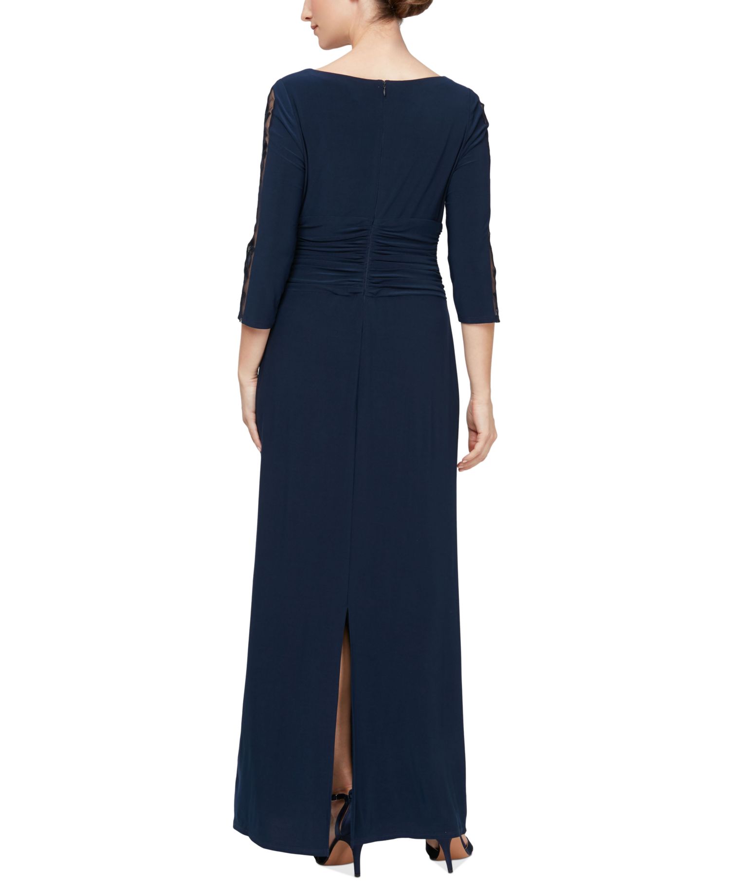 Petite Embroidered Ruched Gown