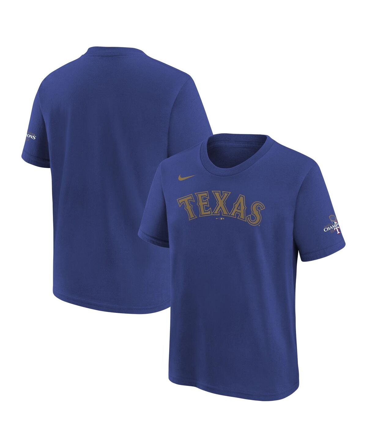 Nike Big Boys And Girls Royal Texas Rangers 2024 Gold Collection Wordmark T-shirt In Blue