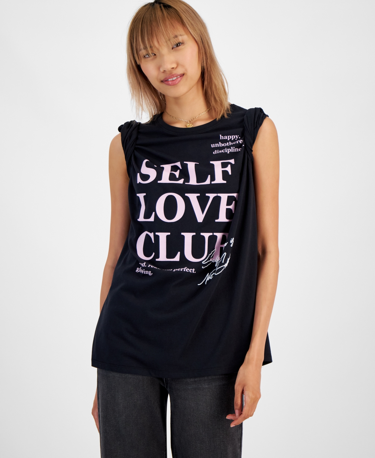 Juniors' Self Love Graphic Boyfriend T-Shirt - Black