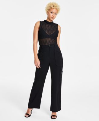 Bar III - Women's Draped High-Rise Wide-Leg Cargo Pants