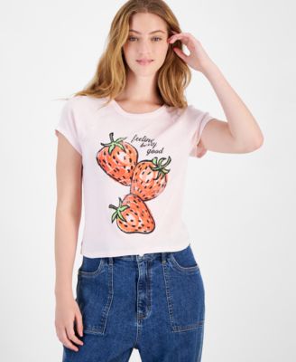 Rebellious One - Juniors' Strawberry-Graphic Cotton Baby T-Shirt