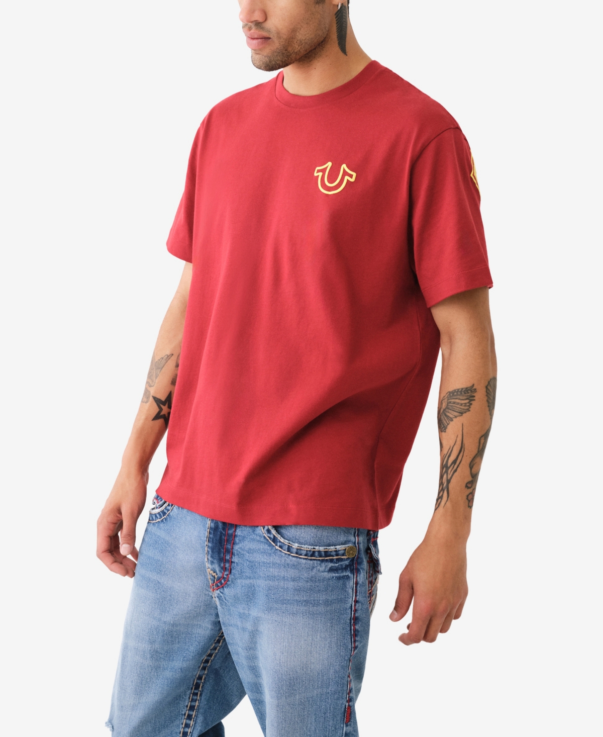 Shop True Religion Men's Short Sleeve Relaxed Overseam Puff Tee In White