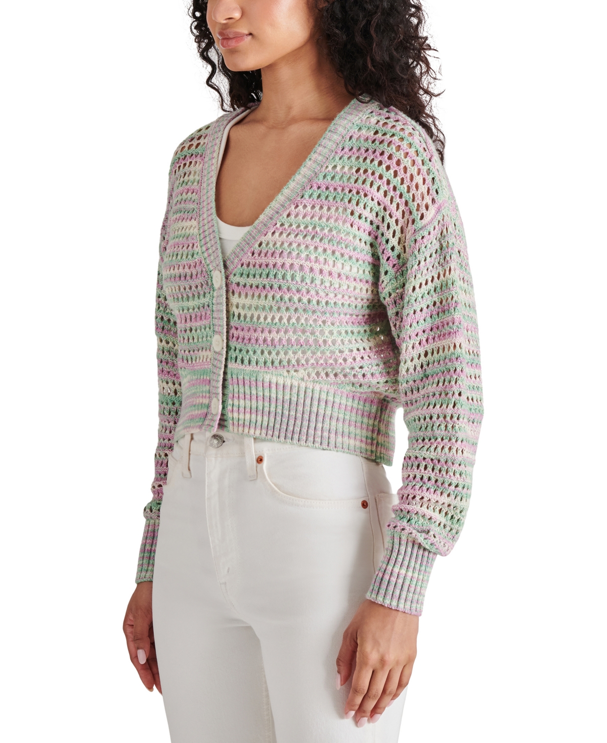 Shop Steve Madden Women's Lucas Open-knit Cardigan Sweater In Multi