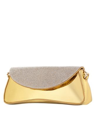 Crystal Flap Mirror Metallic Patent Clutch Bag