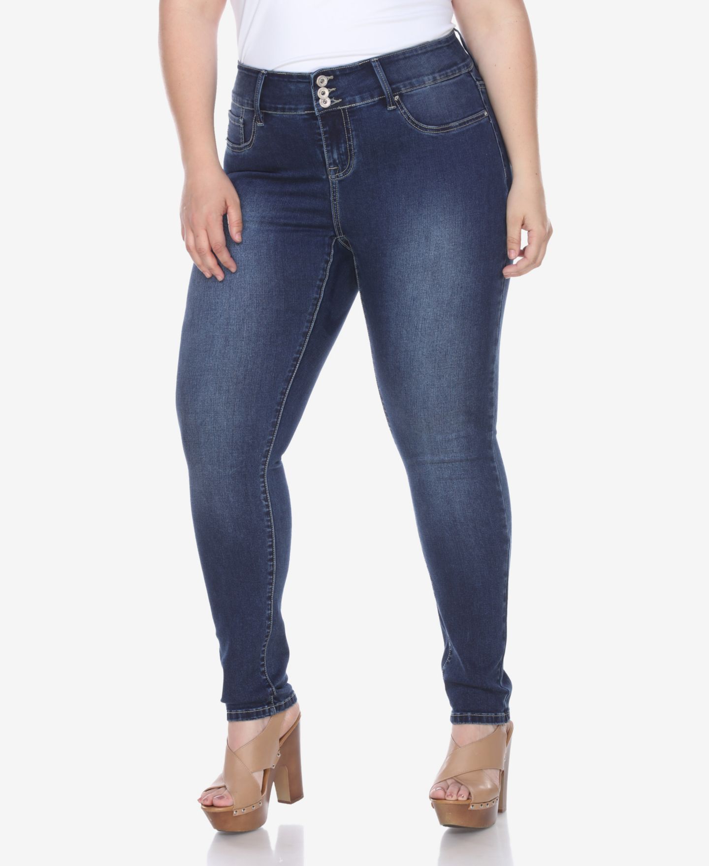 Женские джинсы White Mark Plus Size Super Stretch Denim, цвет: Тёмный синий — фото 4