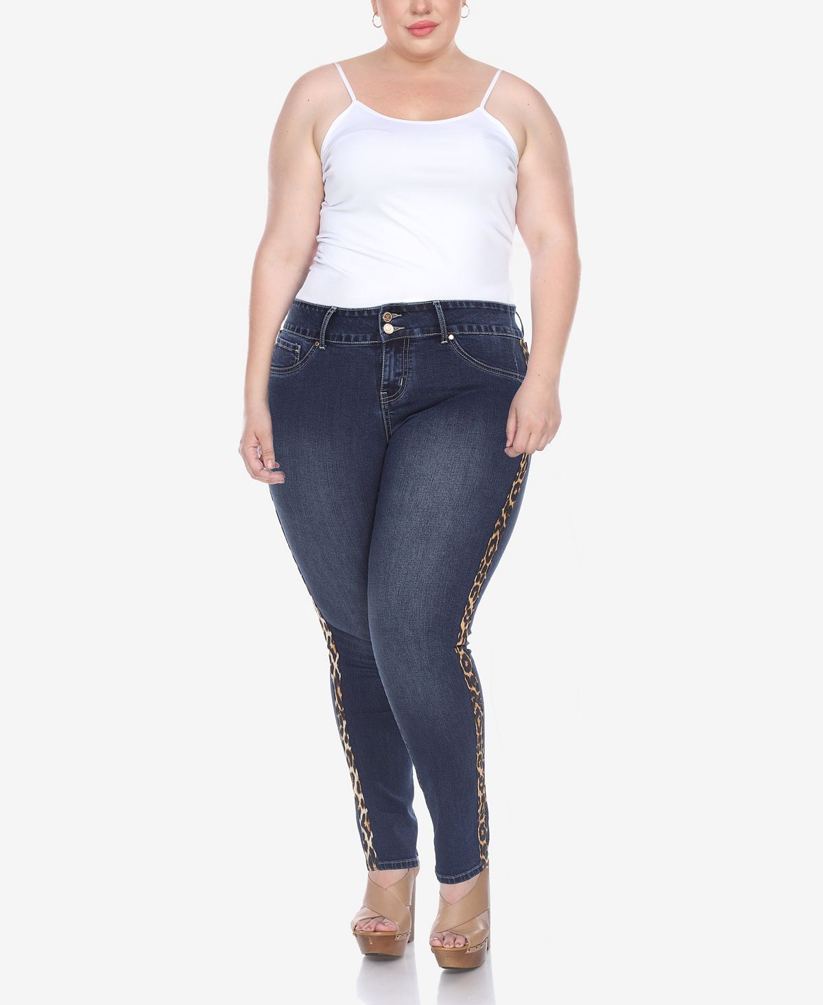 White Mark Plus Size Super Stretch Denim with Cheetah Pannel view 6 — MAYCSS fashion products