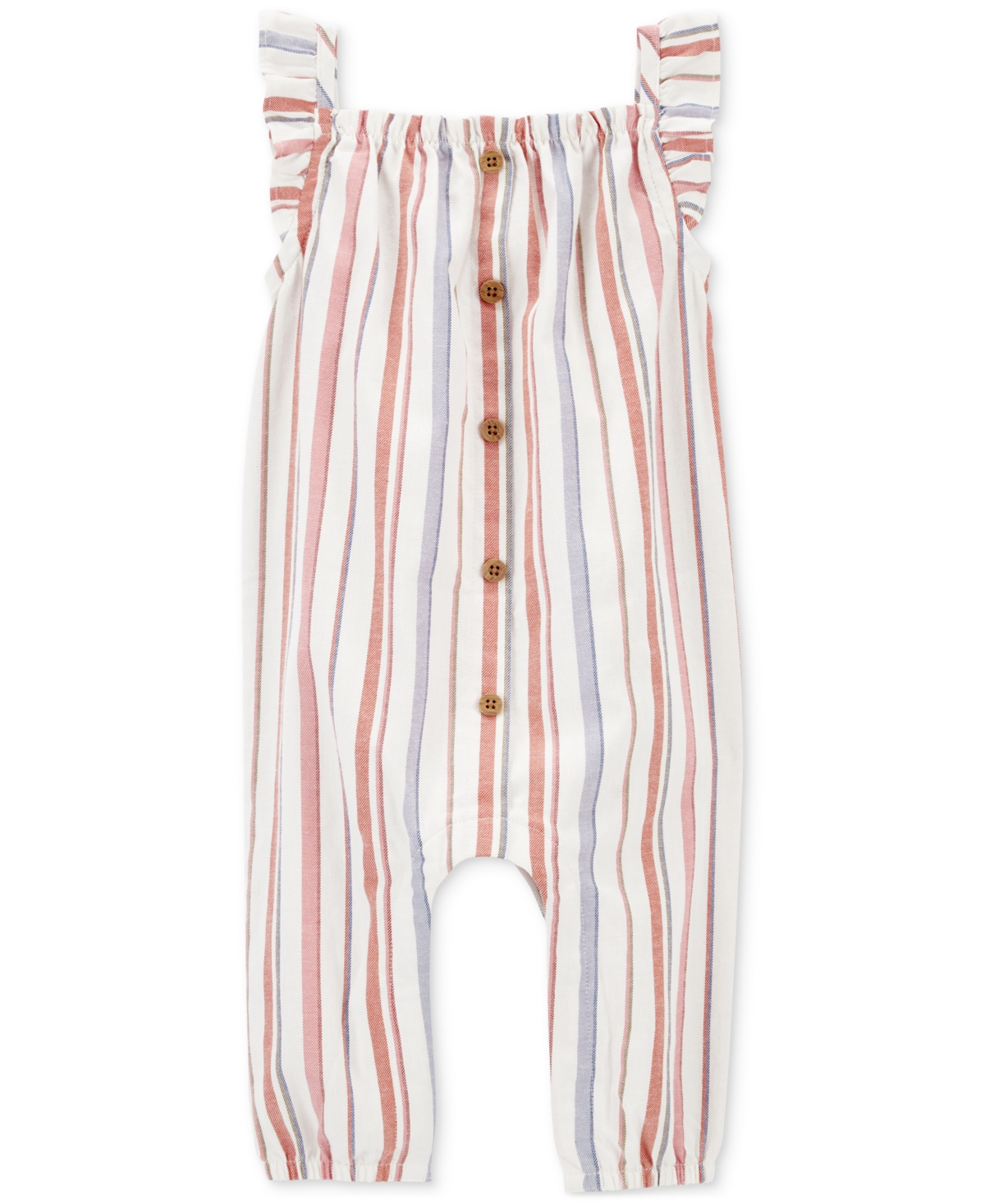 Carter's Baby Girls Striped Cotton Jumpsuit In Pink