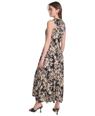 Calvin Klein Women's Printed V-Neck Sleeveless Maxi Dress