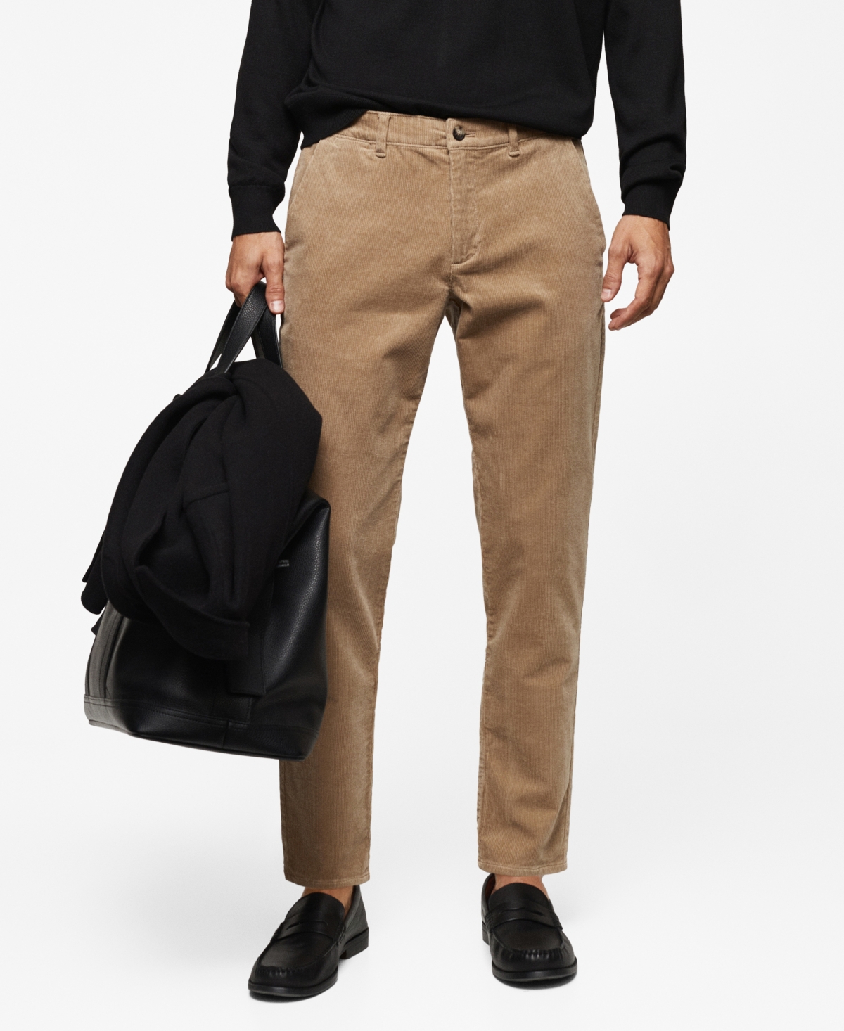 Shop Mango Men's Corduroy Slim-fit Drawstring Pants In Beige