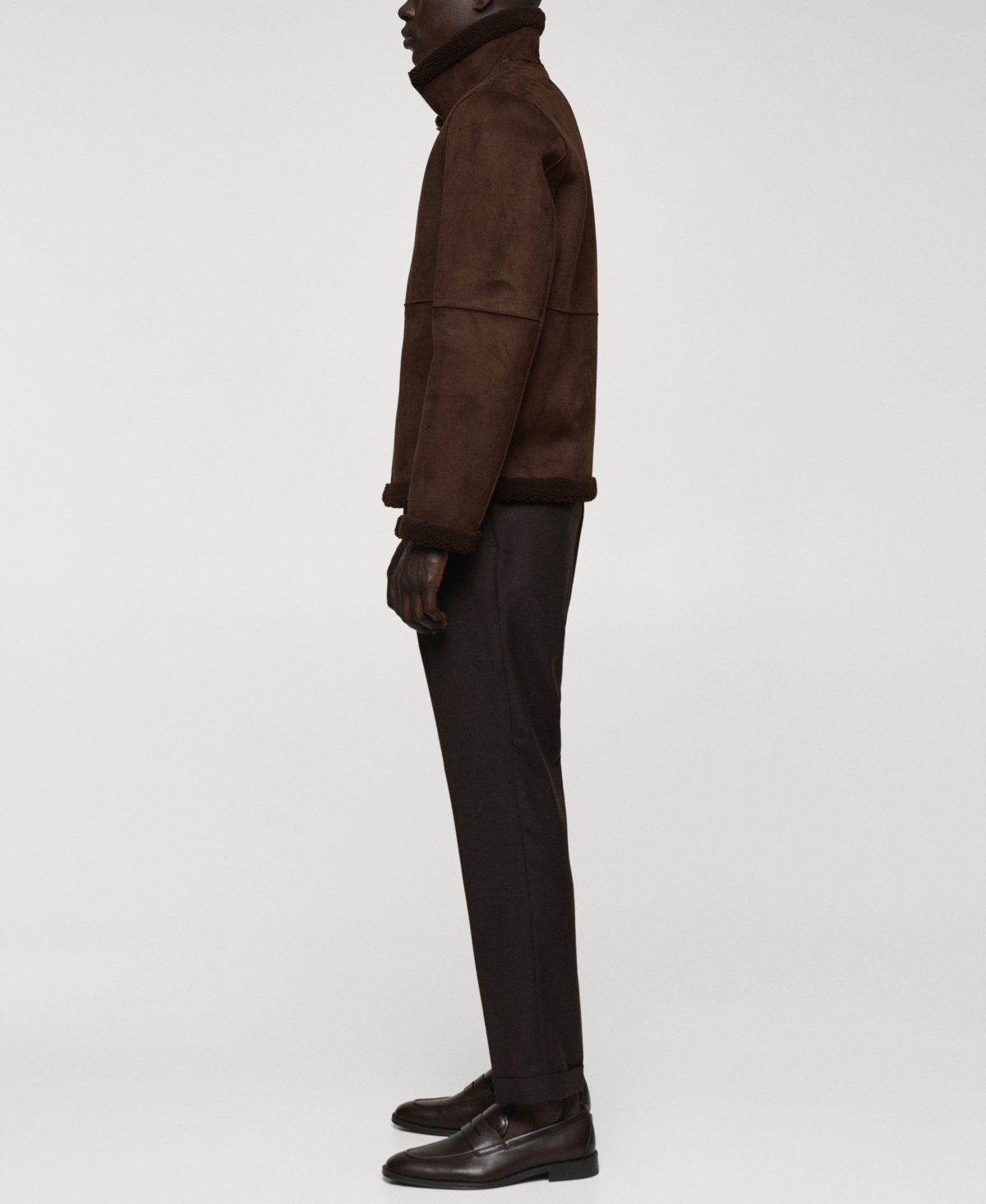 Shop Mango Men's Shearling-lined Leather-effect Jacket In Chocolate