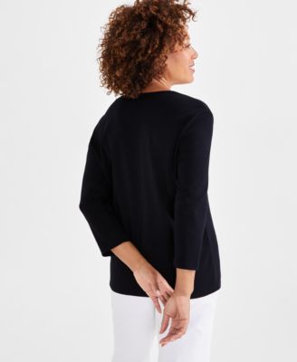 Petite V-Neck 3/4-Sleeve T-Shirt, Created for Macy's