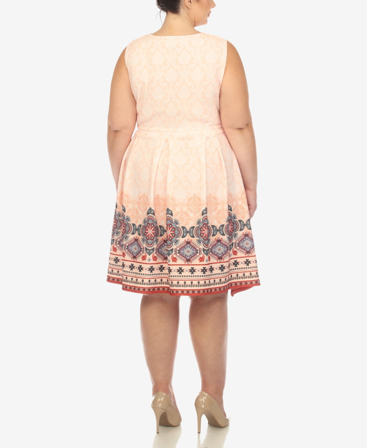 White Mark Plus Size Fit And Flare Knee Length Dress In Multi