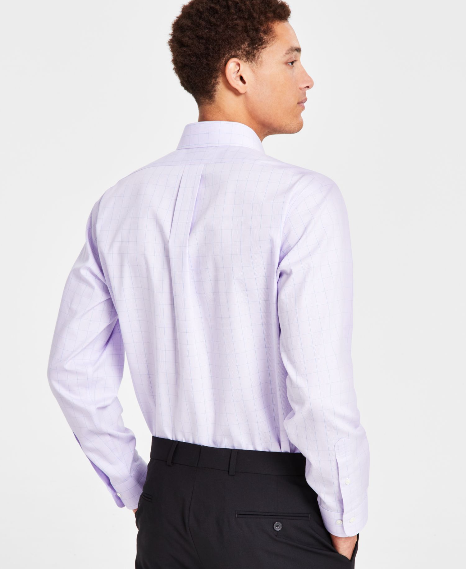 Men’s Regular Fit Non-Iron Spread Collar Check Pinpoint Dress Shirt
