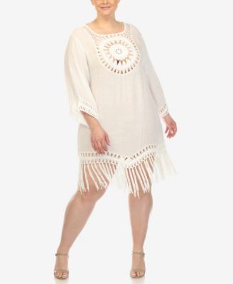 Plus Size Crocheted Fringed Trim Cover Up Dress