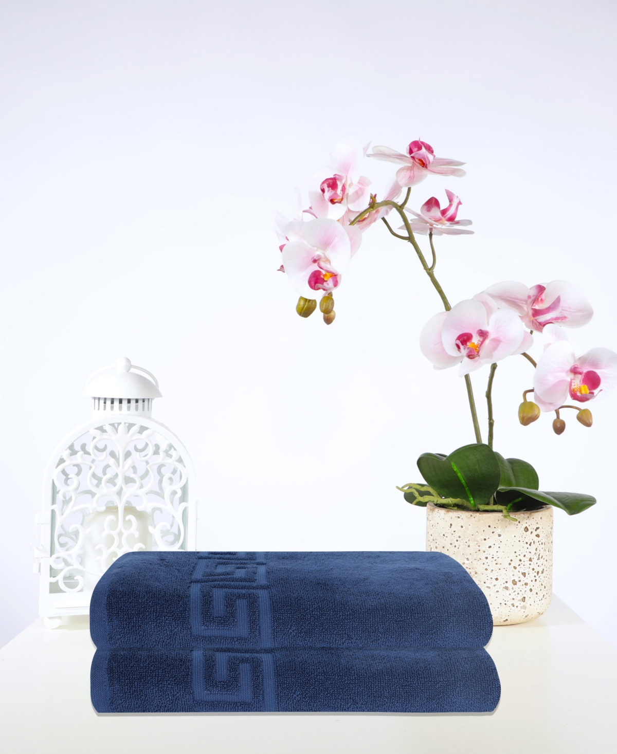 Shop Ozan Premium Home Milos Greek Key Design Collection 100% Turkish Cotton Bath Towel, 27" X 54" In Navy