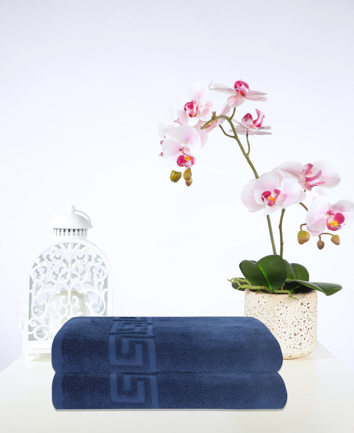 Ozan Premium Home Milos Greek Key Design Collection 100% Turkish Cotton Bath Towel, 27" X 54" In Navy