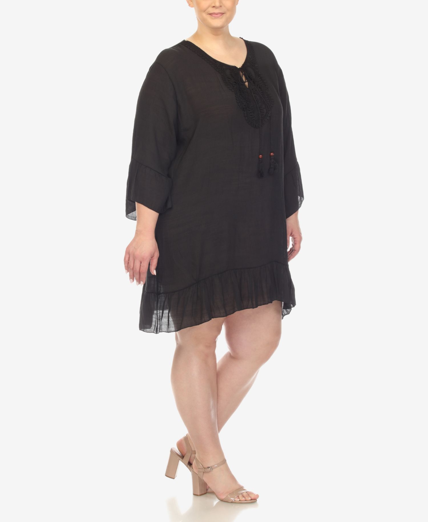 Plus Size Sheer Embroidered Knee Length Cover Up Dress