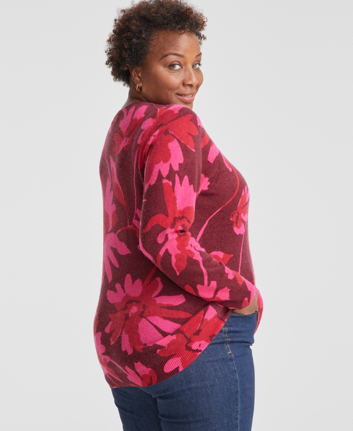 Charter Club Plus Size 100% Cashmere Floral Sweater, Created for Macy's