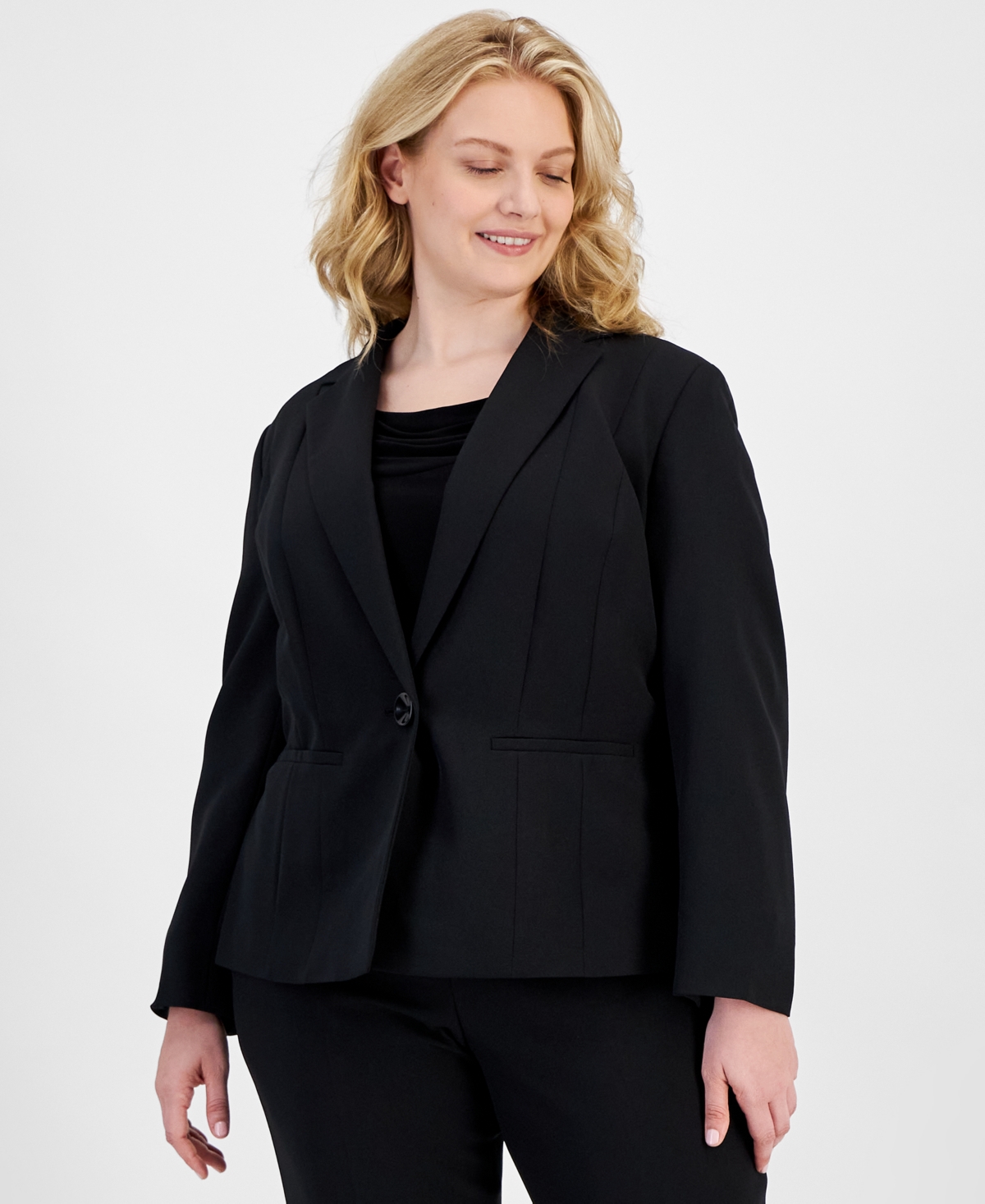 Plus Size Crepe One-Button Blazer - Vanilla